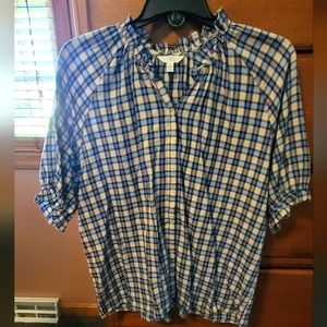 NWT  XL (16-18) blue/tan plaid shirt. Time and Tru brand